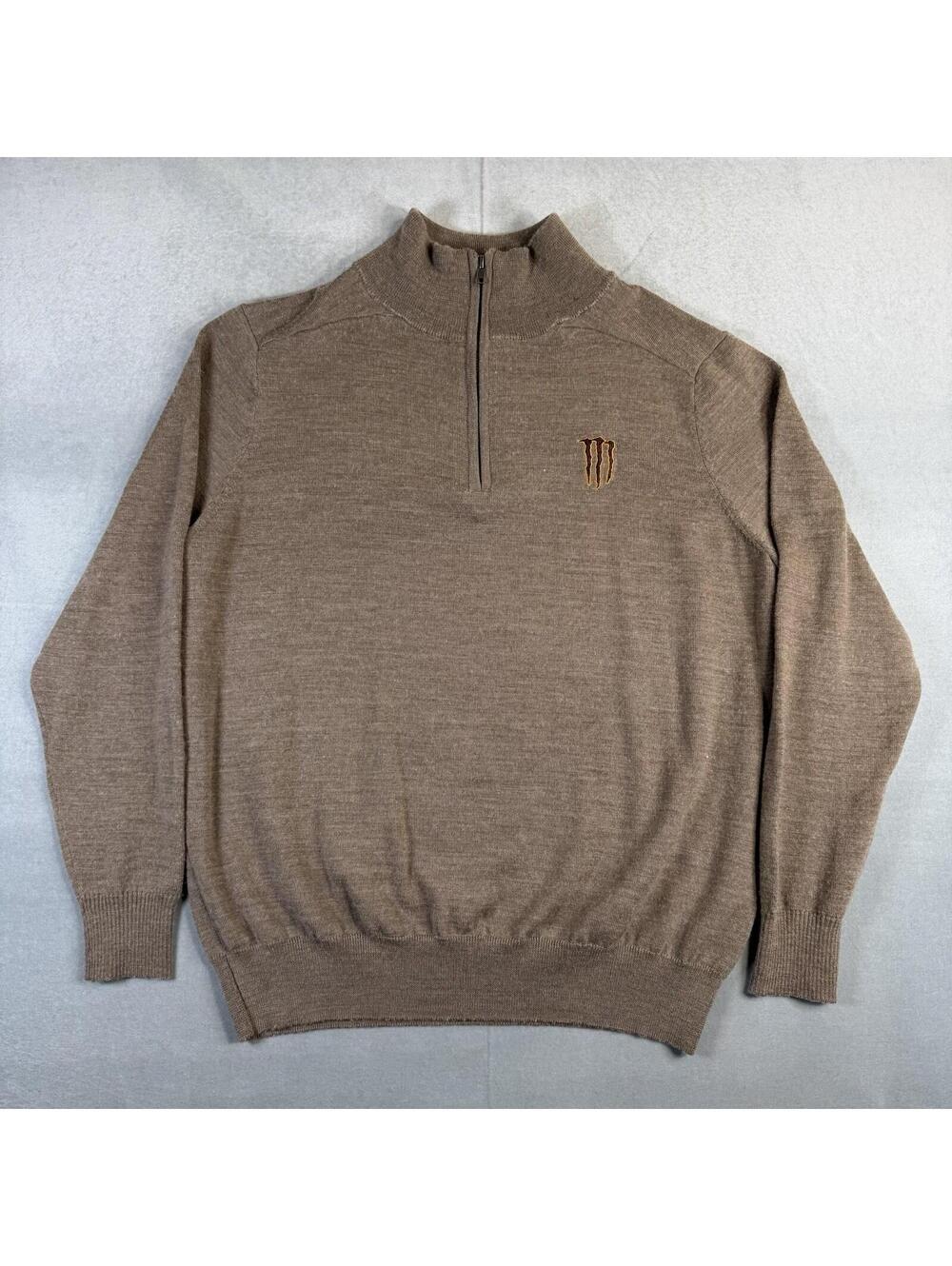Monster Energy Java 1/4 Zip Sweater Men’s Large Brown Merino Wool Blend RARE